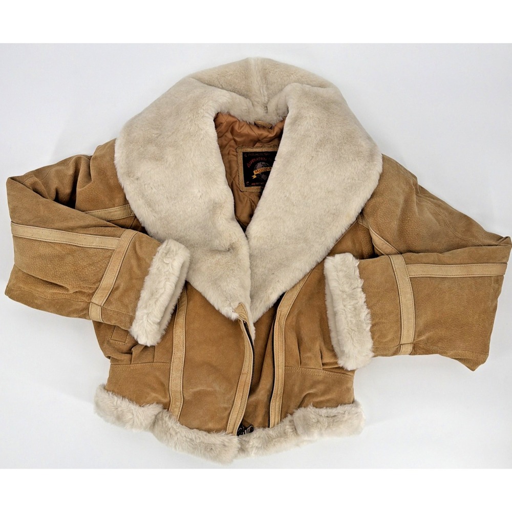 VTG Wilsons Leather Adventure Bound Bomber Jacket S Faux Fur Collar Aviator Tan